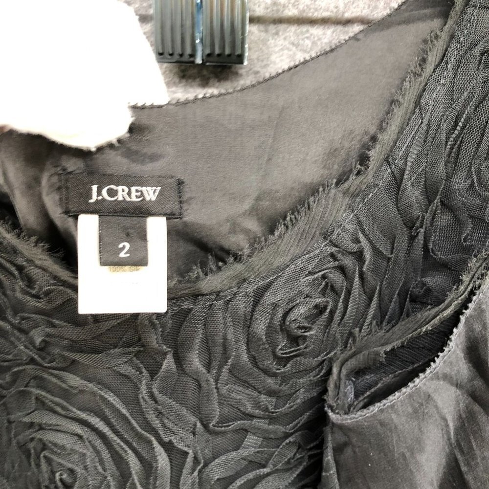 J.‎ Crew Sleeveless Mini Dress Womens 2 Black 3D Floral Applique Shift Formal - Picture 8 of 12